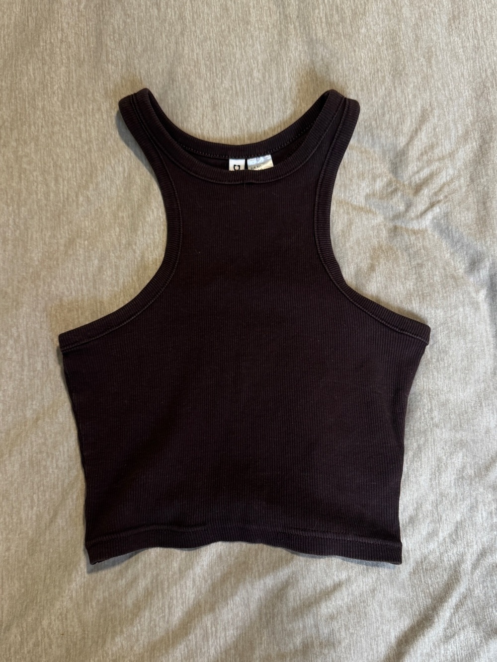 Brown Ribbed Racerback Crop Tank Top